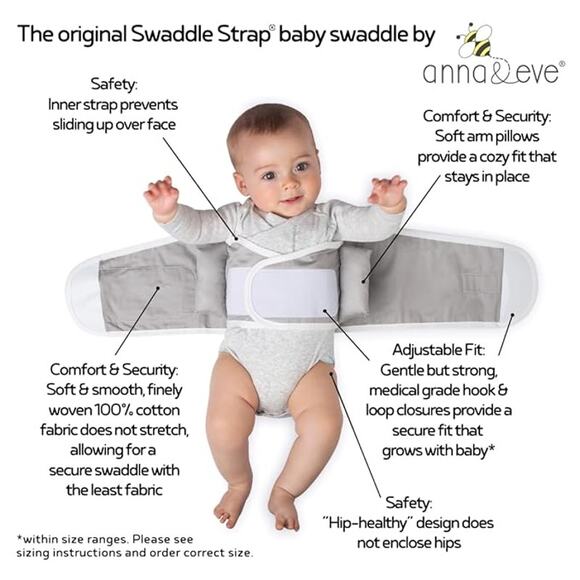 NWT Anna & Eve® Baby Swaddle Strap Arms Only Cotton Adjustable Woodland Pink L - Picture 4 of 4